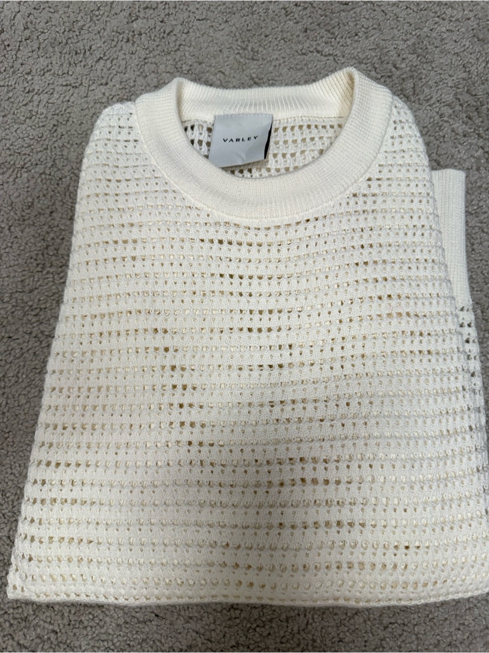 Varley Cream Open-Weave Crew Sweater